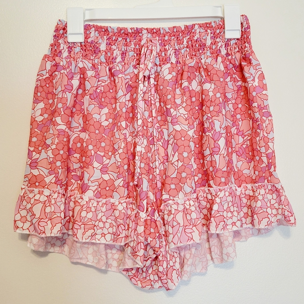 Nwt simply southern pink floral print elation waist ruffle shorts